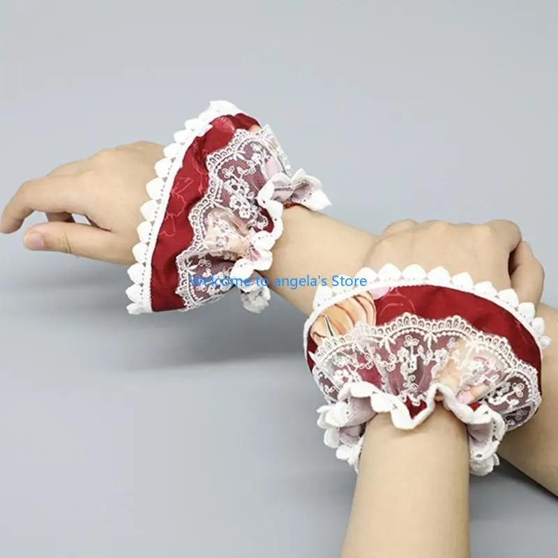 X4YC stylowa koronkowa opaska do włosów rękawy naramienne Anime pokojówka rekwizyty kostiumowe nakrycia głowy dla kobiet głowy