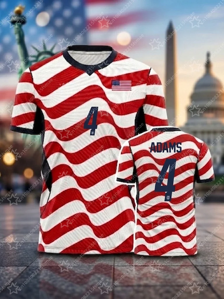 US-Flagge Fußballtrikot Herren 4. Juli USA Fußballshirt Amerikanisches Patriotisches T-Shirt Pulisic 10 Kurzarm Sommer Sport-Tee – Detail 5