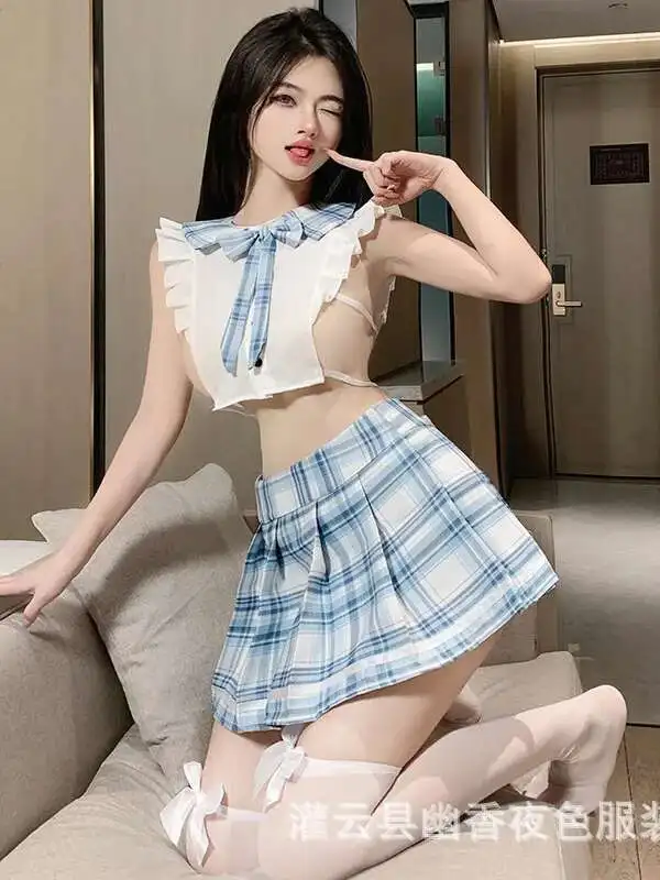 الحلو الكورية المرأة فستان قصير منقوشة موضة الكورية بلايز تي شيرت الطلاب فضح المرأة الرغبة النقية JK فستان موحد أنيق 364P