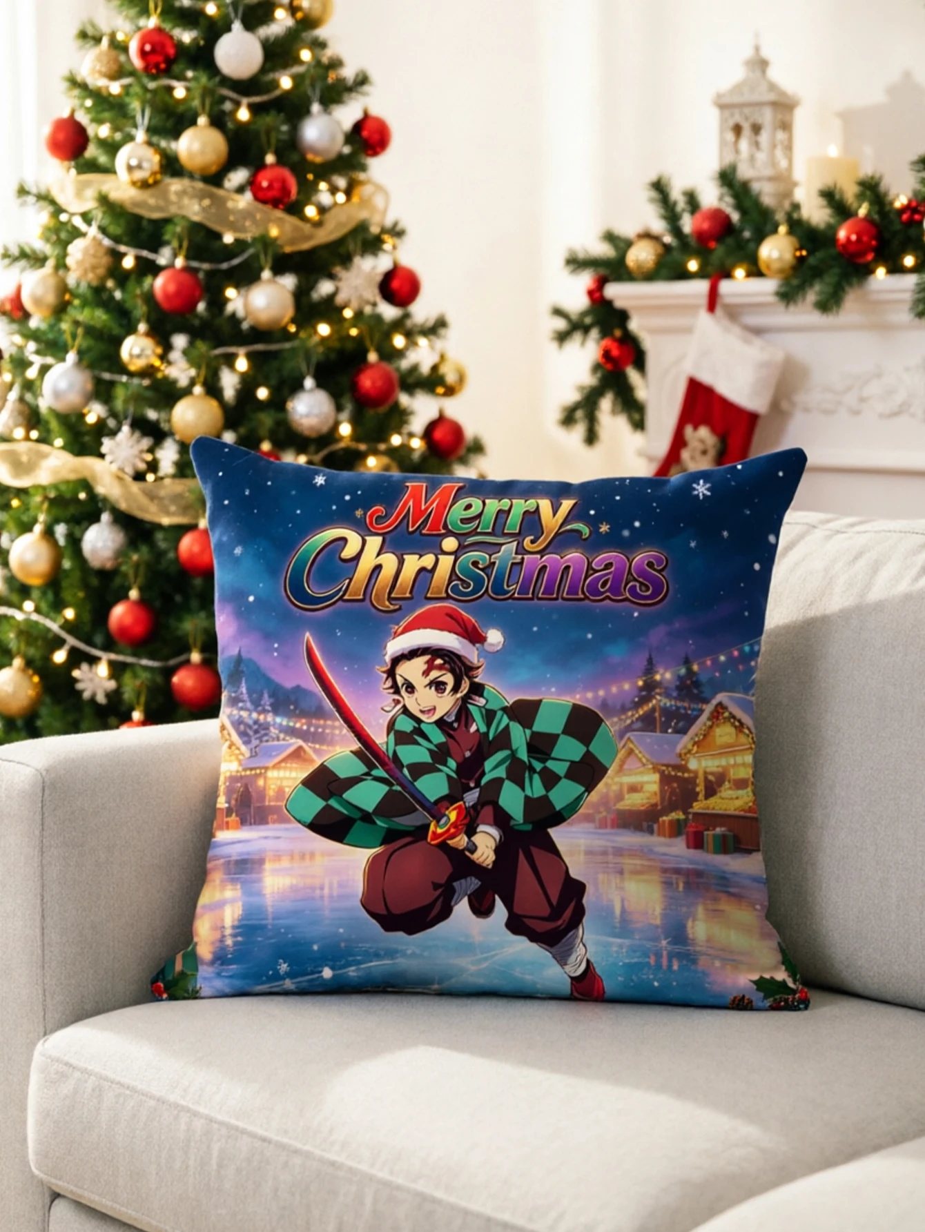 Themed Party Pillow Cover, Eye-catching Anime Warrior Portrait, Add Unique Charm to Party Area