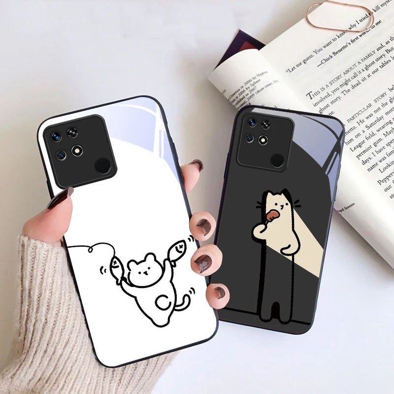 Простой стиль мультфильма для Xiaomi Mi 9 SE 12 12T 13 13T 14 Pro 11 A3 2 6X Pocophone F1 10T Lite 5G Mix черный стеклянный чехол для телефона