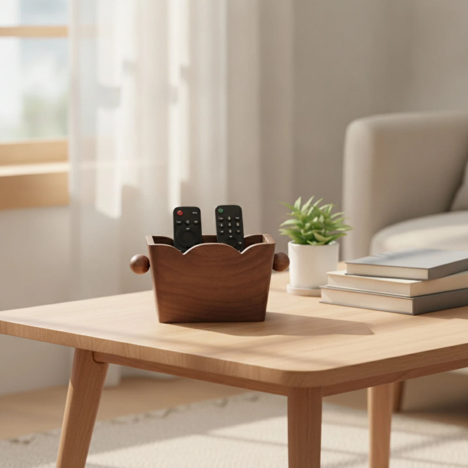 Wooden Controller Holder 2-Compartment Controller Control Holder Storage Box with Compartments Minimalist Desk Organizer