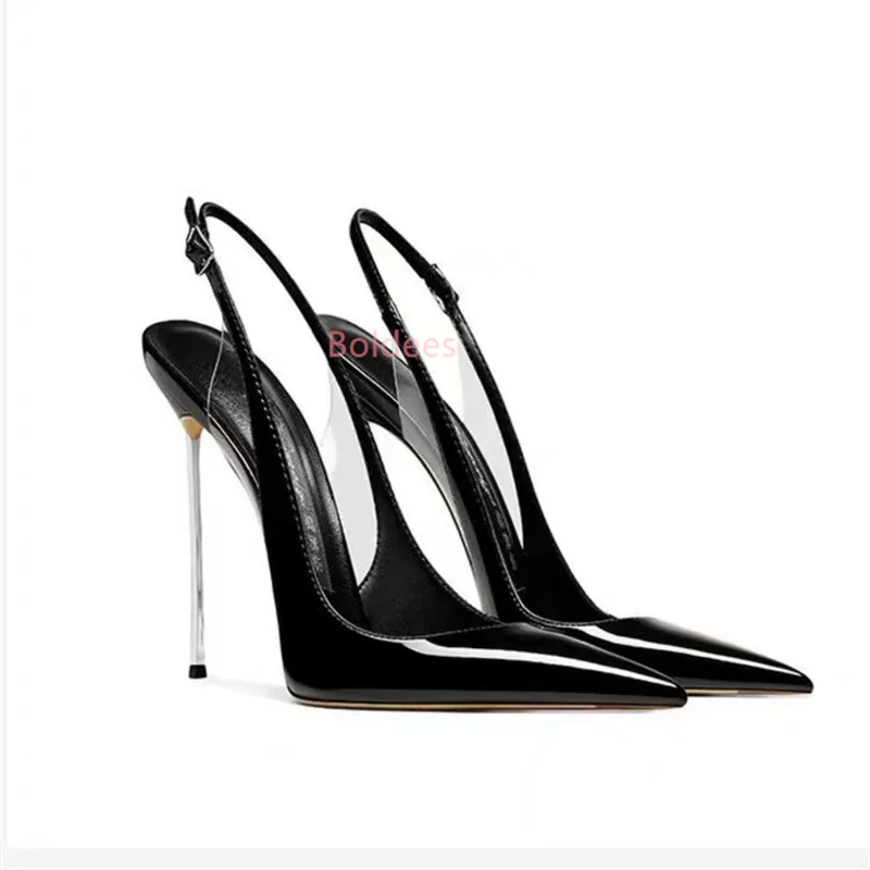 

Woman's Pointed Toe Ankle Thin Heels Super High Heel Ankle Strap Buckle Closed toe sandals