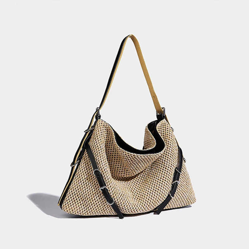 

2024 New Niche Design Large Capacity Seaside Vacation Casual Hollow Grass Woven Single Shoulder Armpit Tote Large Bag