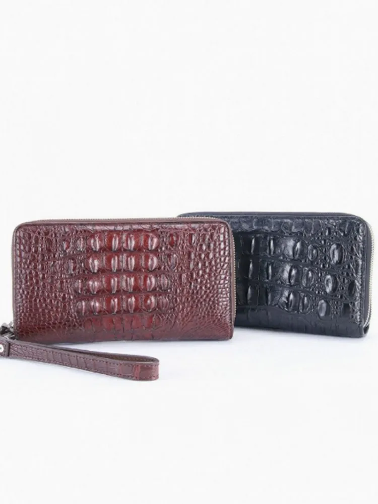 Fashion Mens New Zipper Crocodile Skin Genuine Leather Business Casual Clutch Bag Wallet Solid Color Office Male Tote Handbag