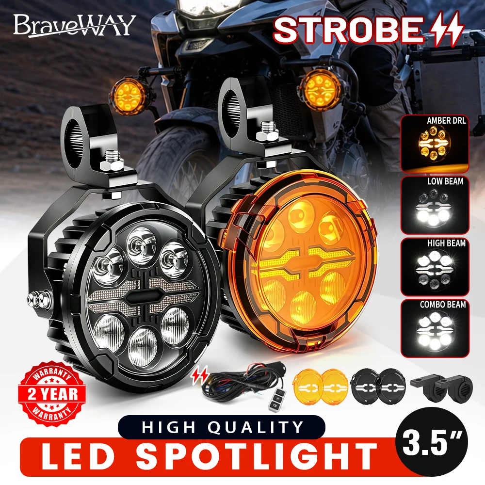 BraveWAY 3,5-calowa lampa robocza LED z funkcją świateł drogowych i mijania, z pomarańczowym światłem do jazdy dziennej (DRL), reflektorami przeciwmgielnymi, dodatkową lampą do jazdy, przeznaczona do