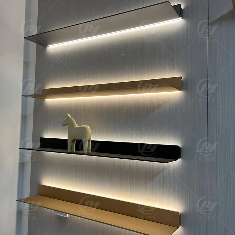 Modern Wall Aluminum 6000 Series Floating Shelves With LED Light Strip For Home/Office Decorations Cutting Service Available