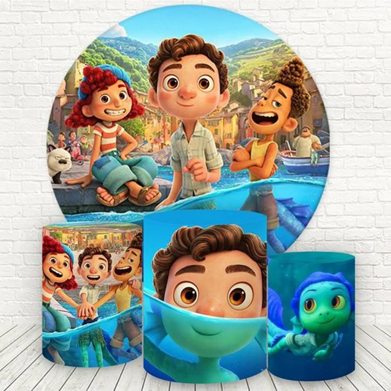 

Disney Luca Round Circle Backdrop Cover Photobooth Customize Background Cloth Children's Birthday Party Wall Decoration Supplies