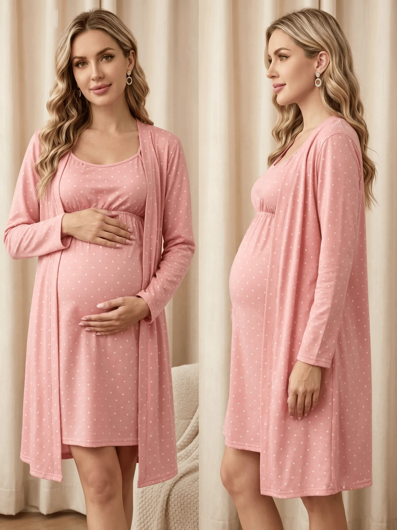 2-piece set, maternity breastfeeding pajamas, loungewear set, autumn and winter women's nursing pajamas, maternity clothes.