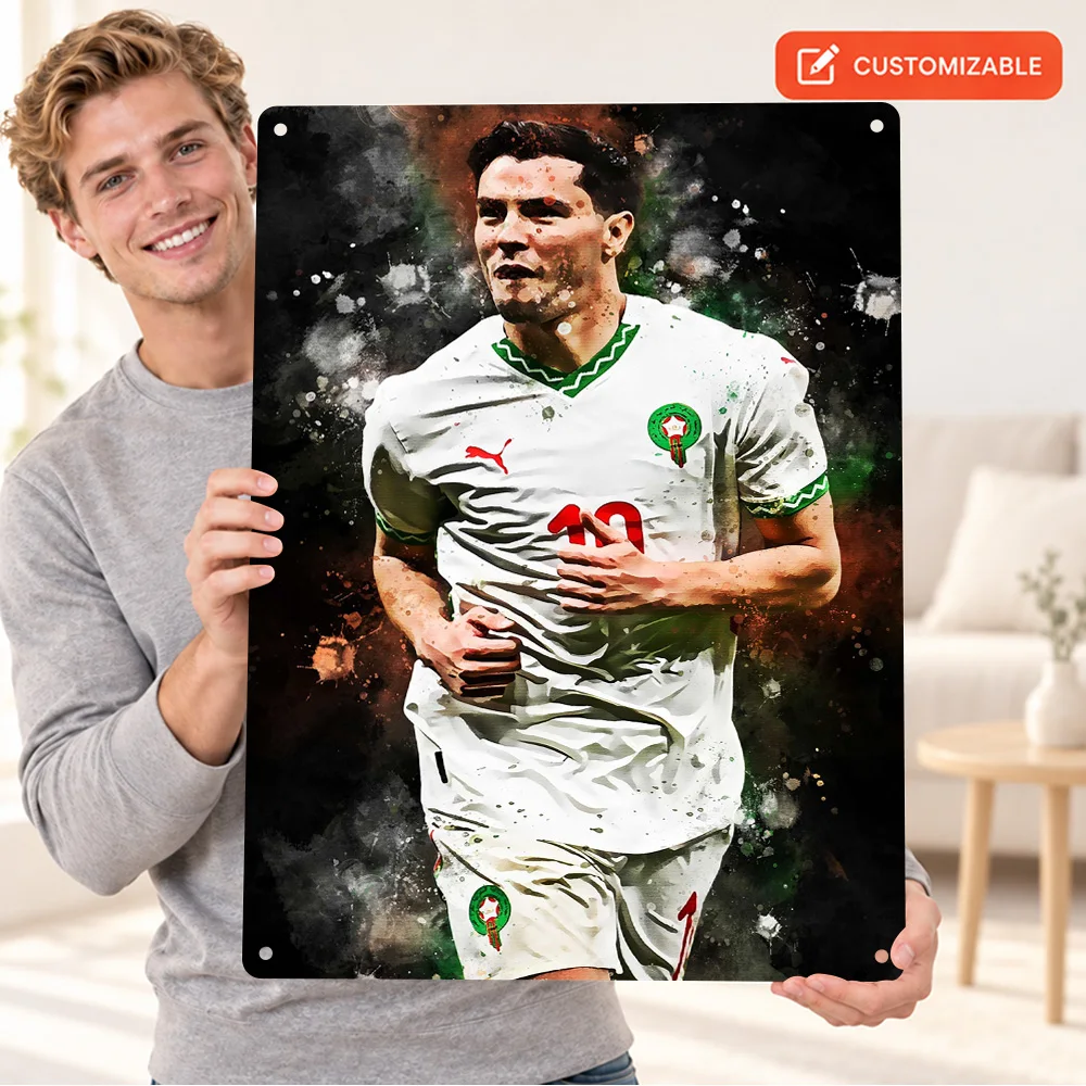 Brahim Diaz Celebration Textured Metal Poster Customized Aluminum Sign Splatter Watercolor Illustration Wall Art For Living Room