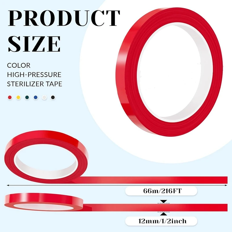 

12 рулонов красочных лент для автоклава диаметром 12 мм, длина 216 футов каждый скотч, лента для маркировки зубов, идентификационная лента 6 цветов-AB09