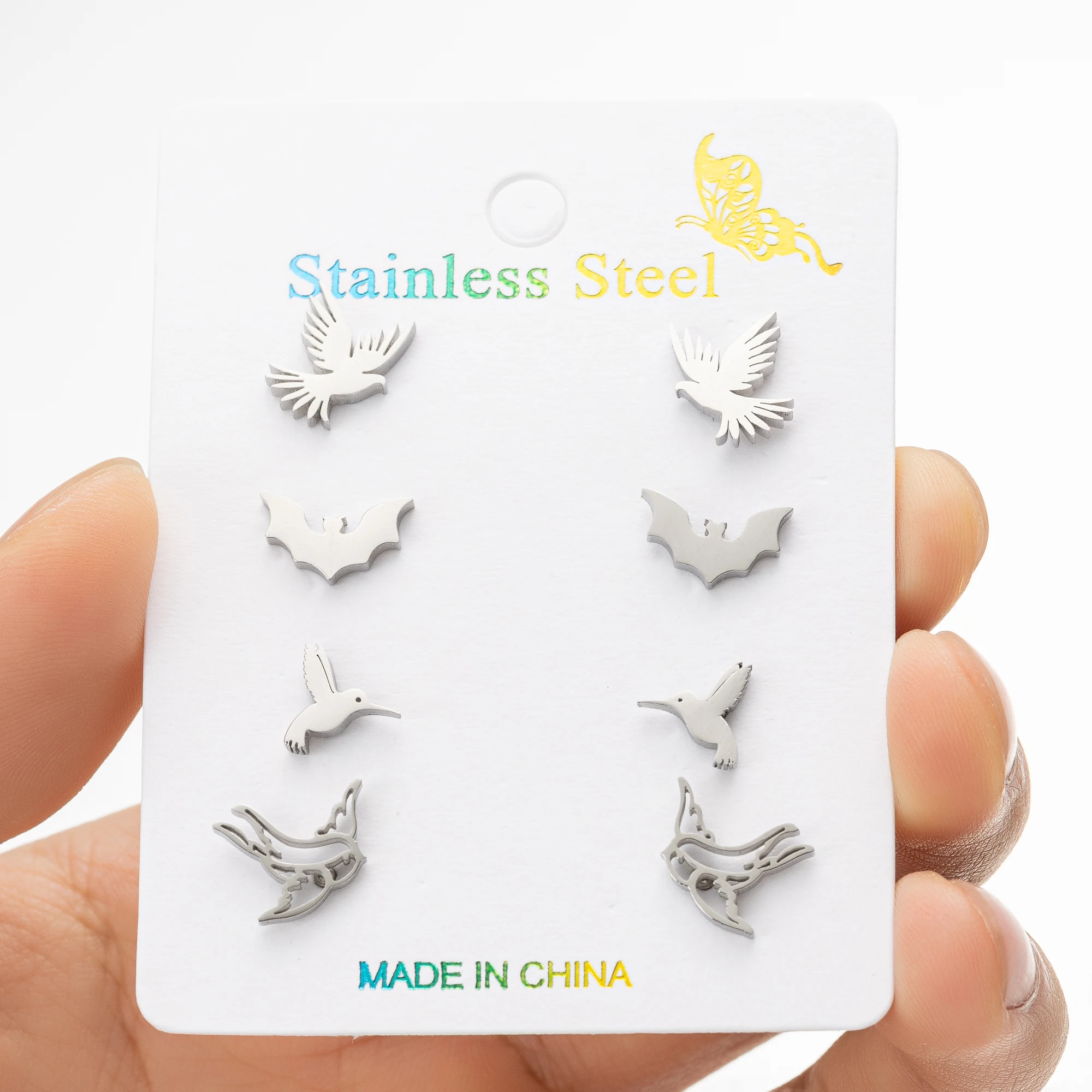 Boucles d'Oreilles Animal Colibri pour Femme, Clous d'Oreilles Oiseau, Classique, Ambassadeur de la Paix, Pigeon, Cadeau Bijoux, Mignon, Lot de 4 Paires
