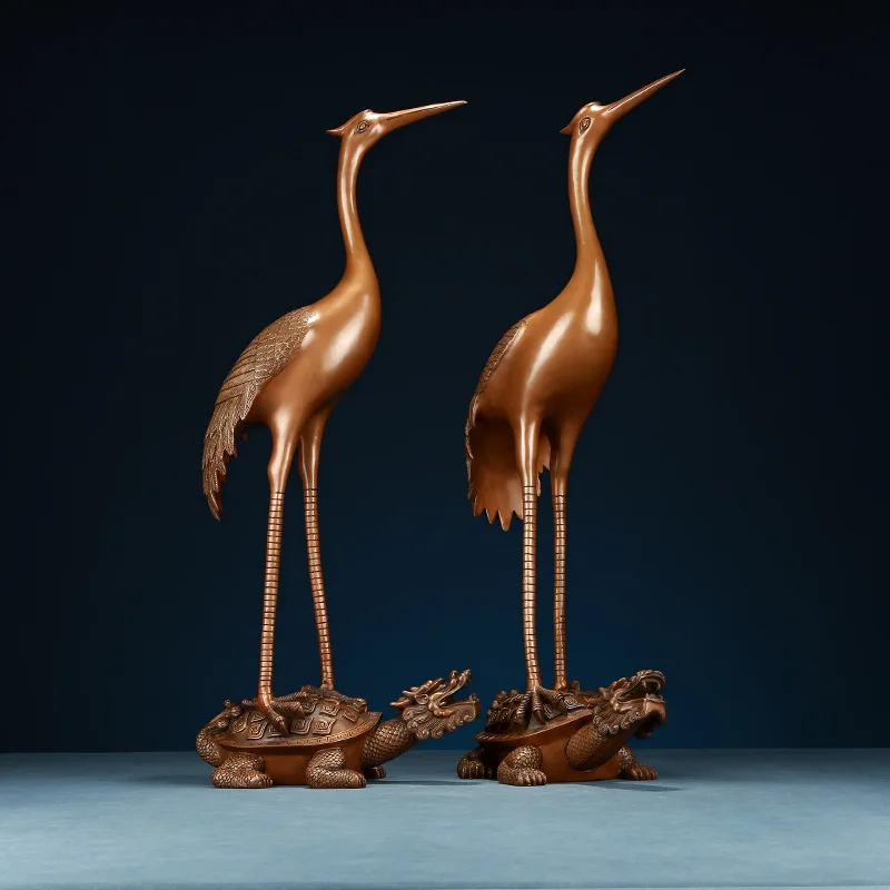 Copper Turtle and Crane Ornament, Chinese Leading Turtle and Crane Creative Home Furnishing