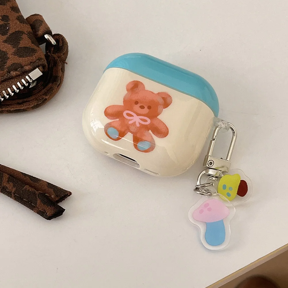 الكرتون جميل القوس دمية الدب لينة الحال بالنسبة AirPods 4 غطاء للحماية لطيف الفطر قلادة ل AirPods 1 2 3 برو 2 قذيفة كوكه