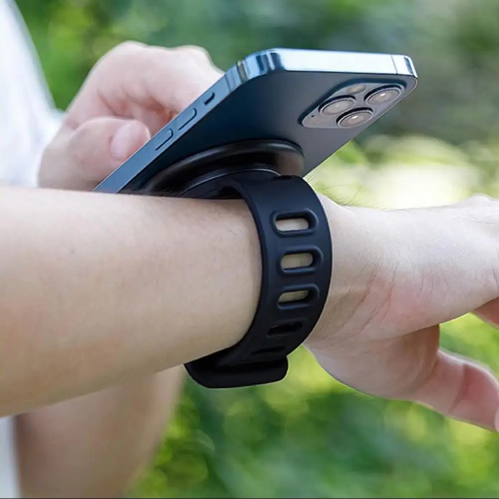 

Двусторонний магнитный держатель для браслета для мобильного телефона, сильная магнитная подставка для езды на велосипеде на открытом воздухе, фитнеса, прямой трансляции