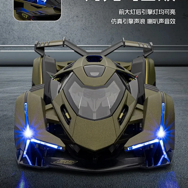 1:18 V12 Simulation Toy Model Supercars Alloy Diecast Miniature Sports Cars Sound Light Doors Opened Pull Back Gifts