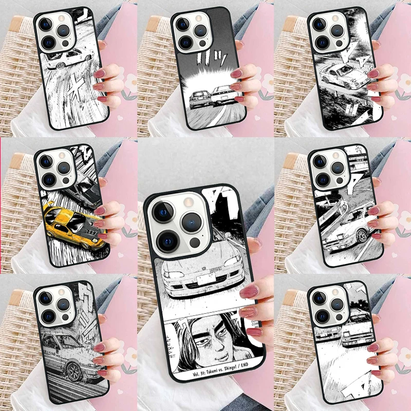 Cartoon initial d JDM Drift Soft Phone Case Cover for iPhone 16 Promax 15 Pro 13 14 Plus 11 12 Mini XR XS MAX Coque