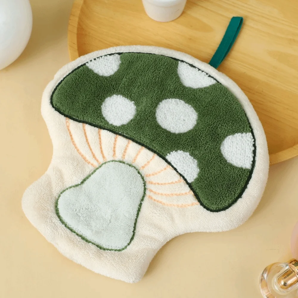 Quick-Dry Mushroom Theme Hand Towel Coral Fleece Thickened Toilet Handkerchief Soft Comfort Bathroom Kerchief Kitchen Home