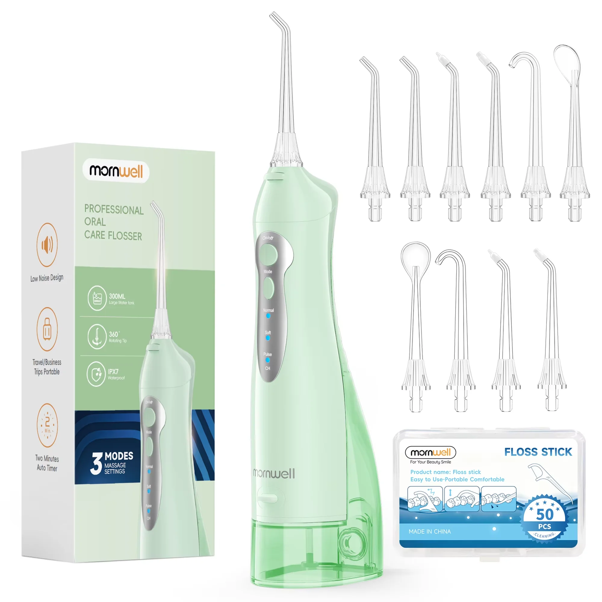 

Portable Water Flosser Teeth Pick 300ML Pick Jet with 3 Modes, USB Rechargeable IPX7 Waterproof for Teeth Clean-5012D(D52)