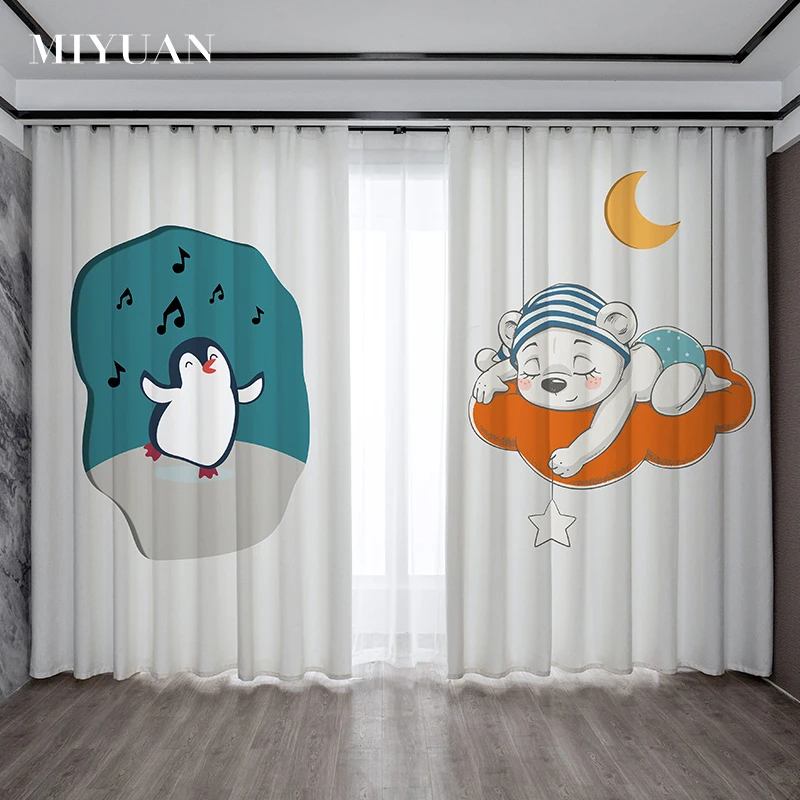 Custom 3D Children's Cartoon Cute Animals Pattern Printed Blackout Curtains Suitable For The Living Room Kid's Bedroom Study