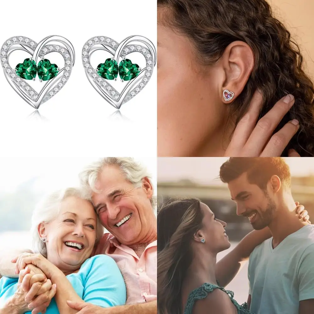 أقراط على شكل قلب من الفضة الإسترليني المزدوجة من جوهرة الميلاد، هدية مثالية لعيد الميلاد للذكرى السنوية للنساء، للاحتفال بعيد كريس الخاص #1