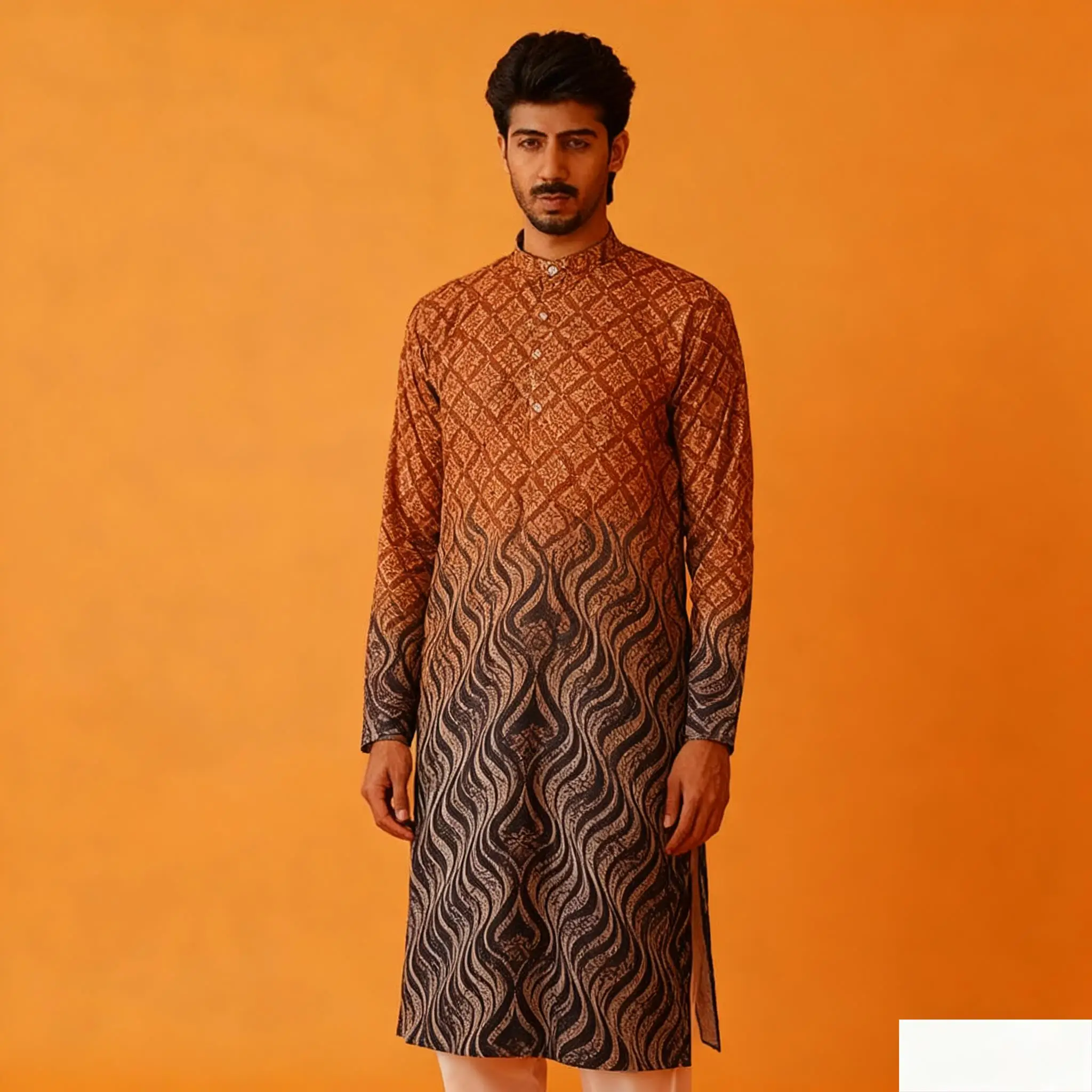 Men Muslim Simple Casual Shirt Ethnic Printing Style Long Sleeve Shirt Stand Collar Islam Homme Muslimische Kleider Herren