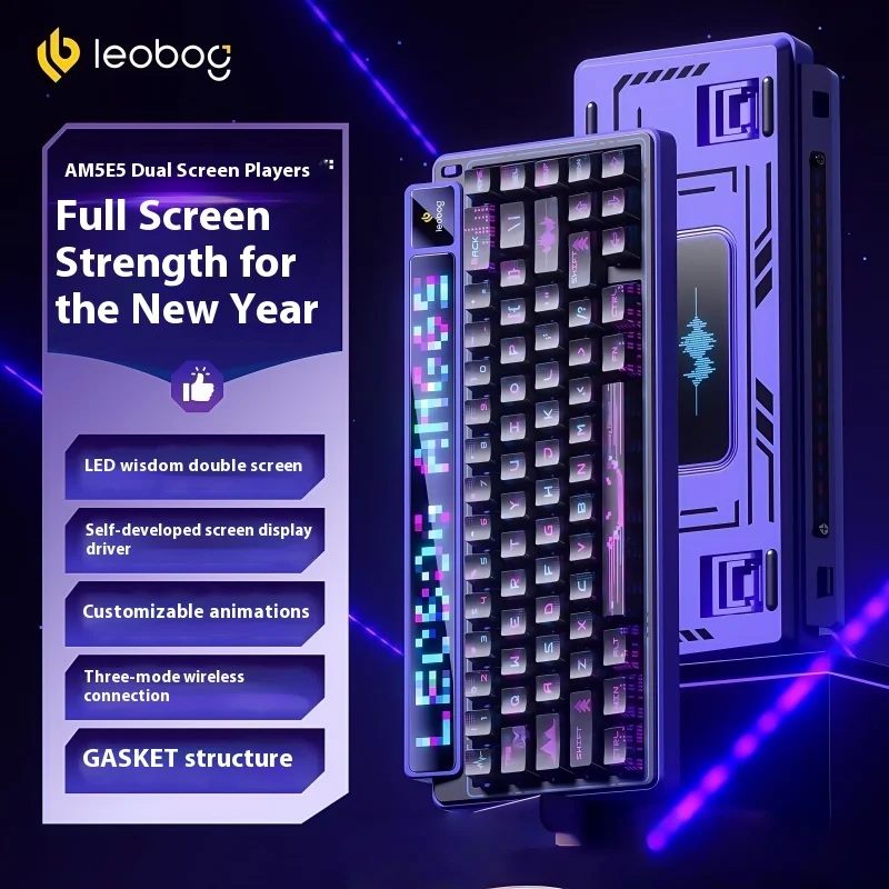 

LEOBOG AMG65 Механическая клавиатура со светодиодным TFT-экраном, 3 режима RGB, игровая клавиатура с горячей заменой, аксессуары для компьютерных геймеров, подарки