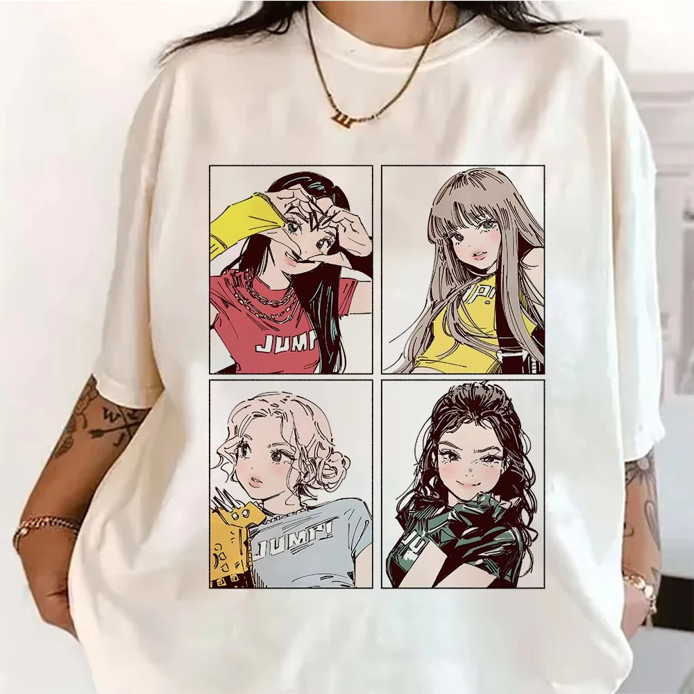 

2025 Tees Pink Girls Band Clothing Kpop BP Jump Adorable Anime Graphic T-Shirts Summer High Quality Cotton Comfortable Y2K Tops