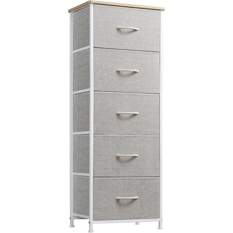 High Dresser, Bedroom with 5 Drawers, Drawer Locker, Removable Fabric Box, for Closets Bedside Nursery Laundry Living Room