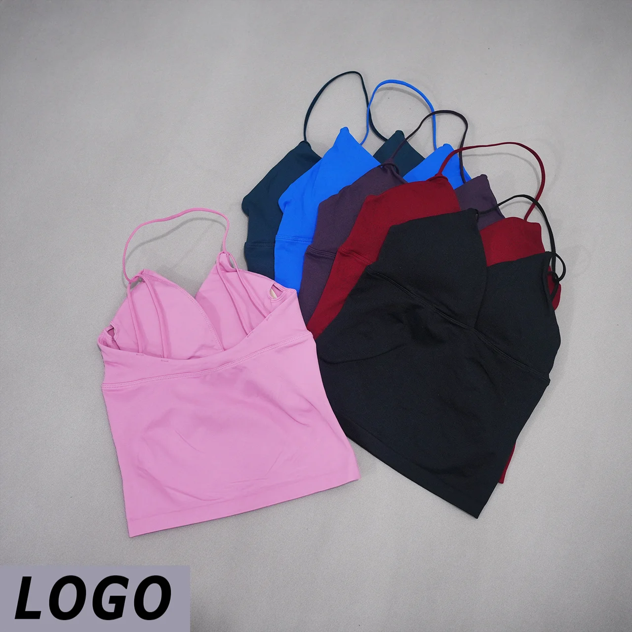 DF Vision Twist Front Longline Top Women Sexy Thin Strap Tank Quick Dry High Elastic Push-up Gym Yoga Running Fitness Vest