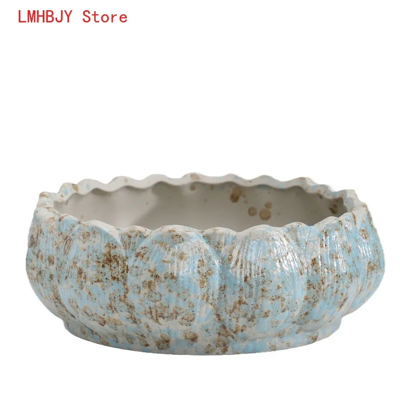 

LMHBJY Creative Round Ceramic Meaty Shallow Mouth Flower Pot Coarse Ceramic Breathable Drainage Hole Flower Pot