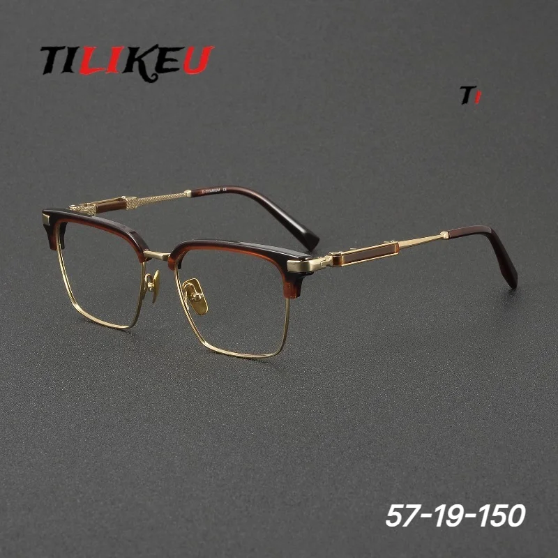 Pure Titanium Eyewear 19.3g Vintage Large Frame Business Eyebrow Square Men's Glasses Frame Retro Acetate Eyeglasses Spectacle