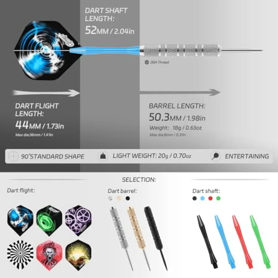 Dardos Punta de metal Juego de dardos profesionales de acero de 18 piezas con eje y vuelos para principiantes y aficionados Ideal para juegos en casa N