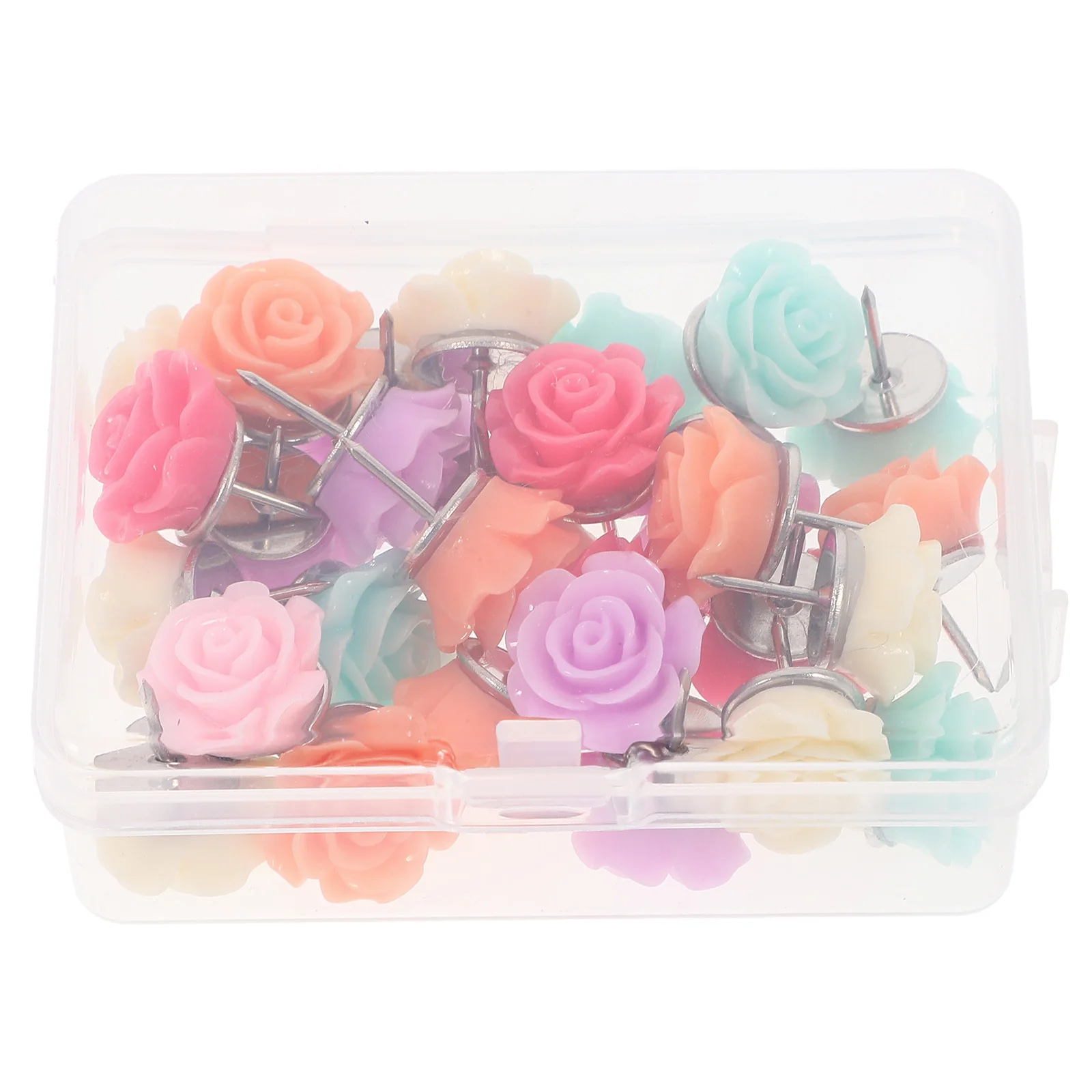 30Pcs Multi-Function Flower Push Pins Resin Rose Design Cute Thumbtacks for Maps Crafts Geography Lessons Display