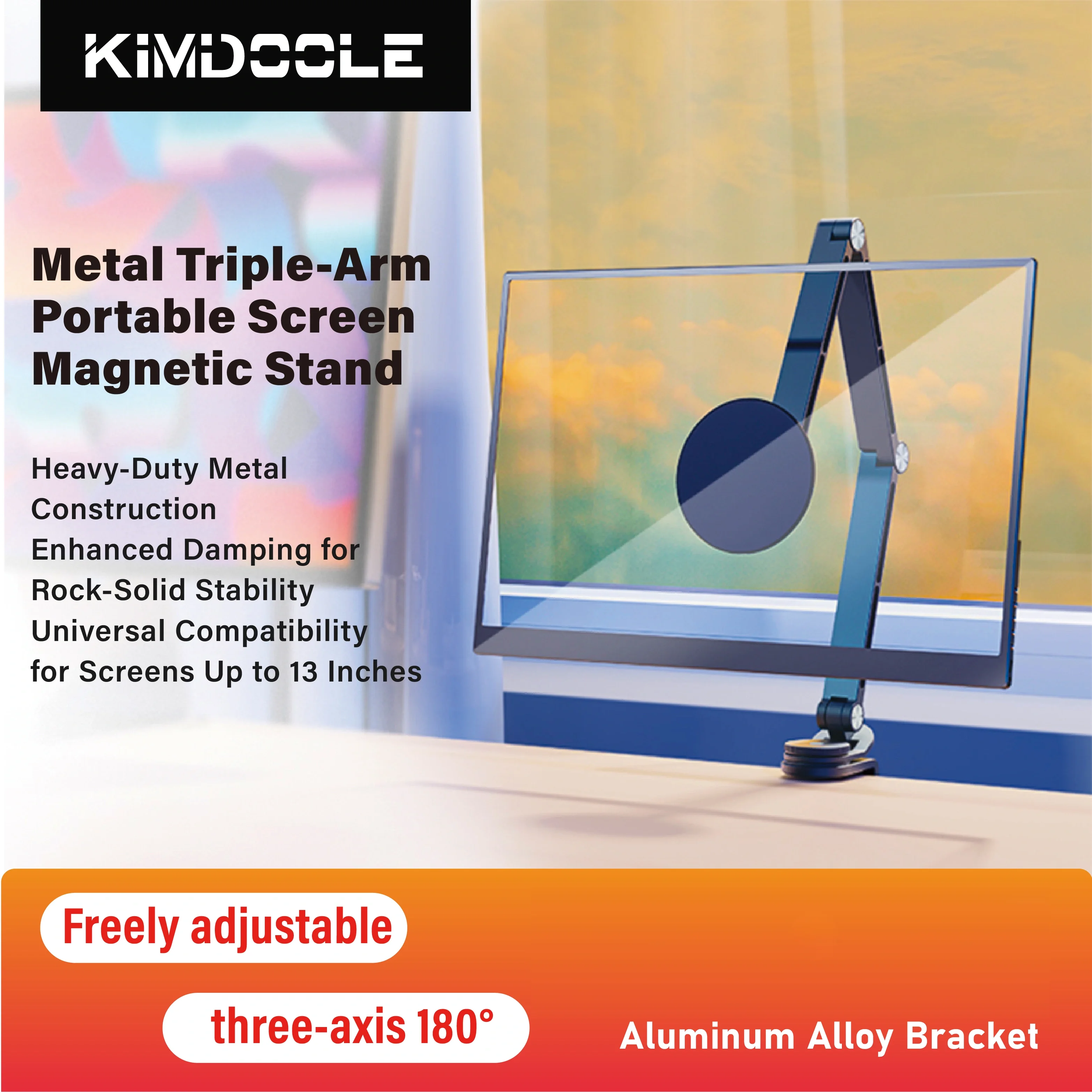 Kimdoole Adjustable 360 ° Rotating Table Clip Type 3 Rod IPad/Portable Screen Dedicated Aluminum Alloy Ultra-Thin Magnetic Stand