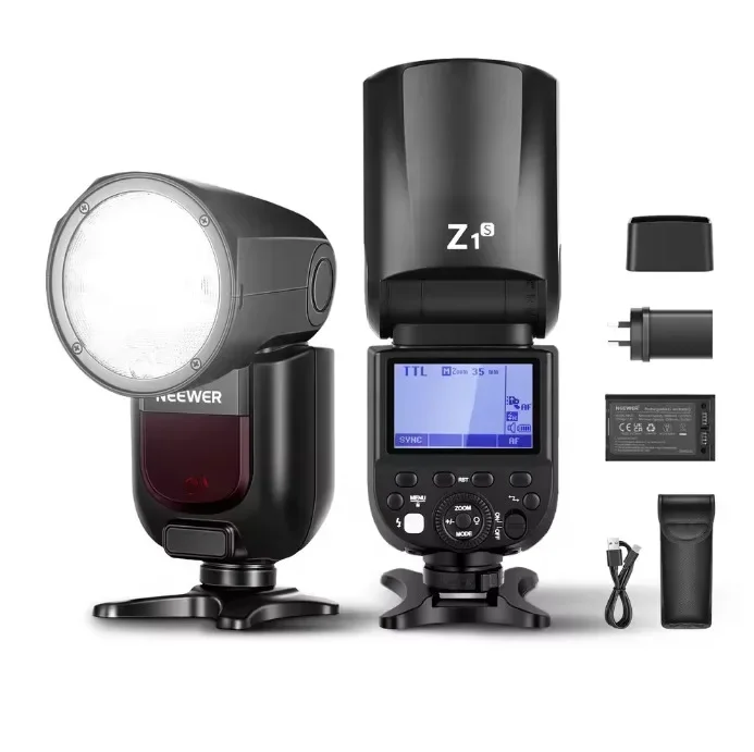 

NEEWER Professional 2.4G TTL Round Head Flash Speedlite Adjustable Modeling Lamps 2600mAh Battery Power for Canon/Nikon