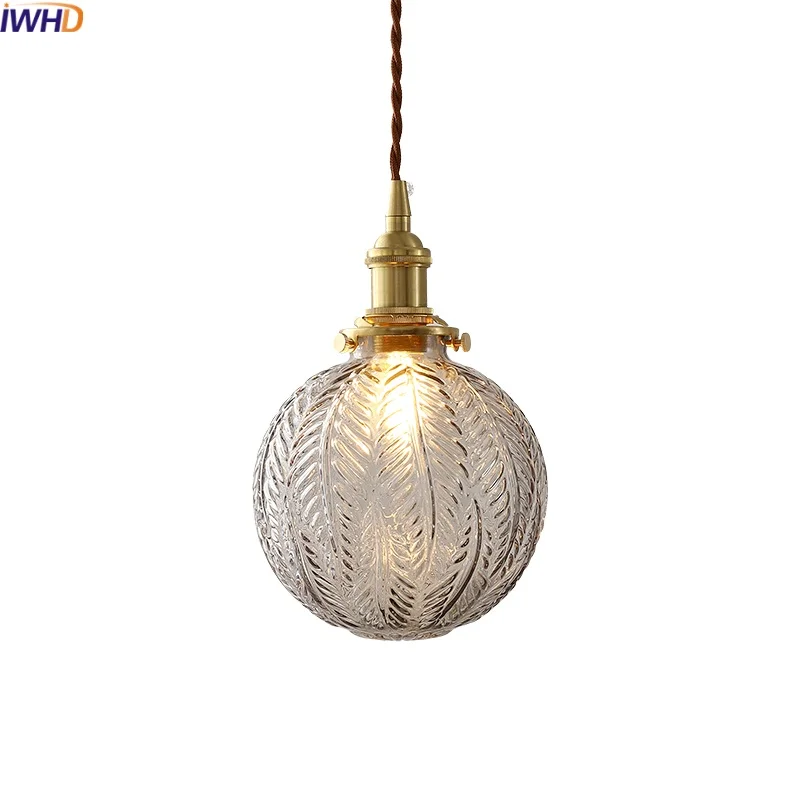 

IWHD Luminaire LED Pendant Lights Fixtures Hallway Bedroom Living Room Gray Glass Modern Hanging Lamp Copper Chandelier Lampara