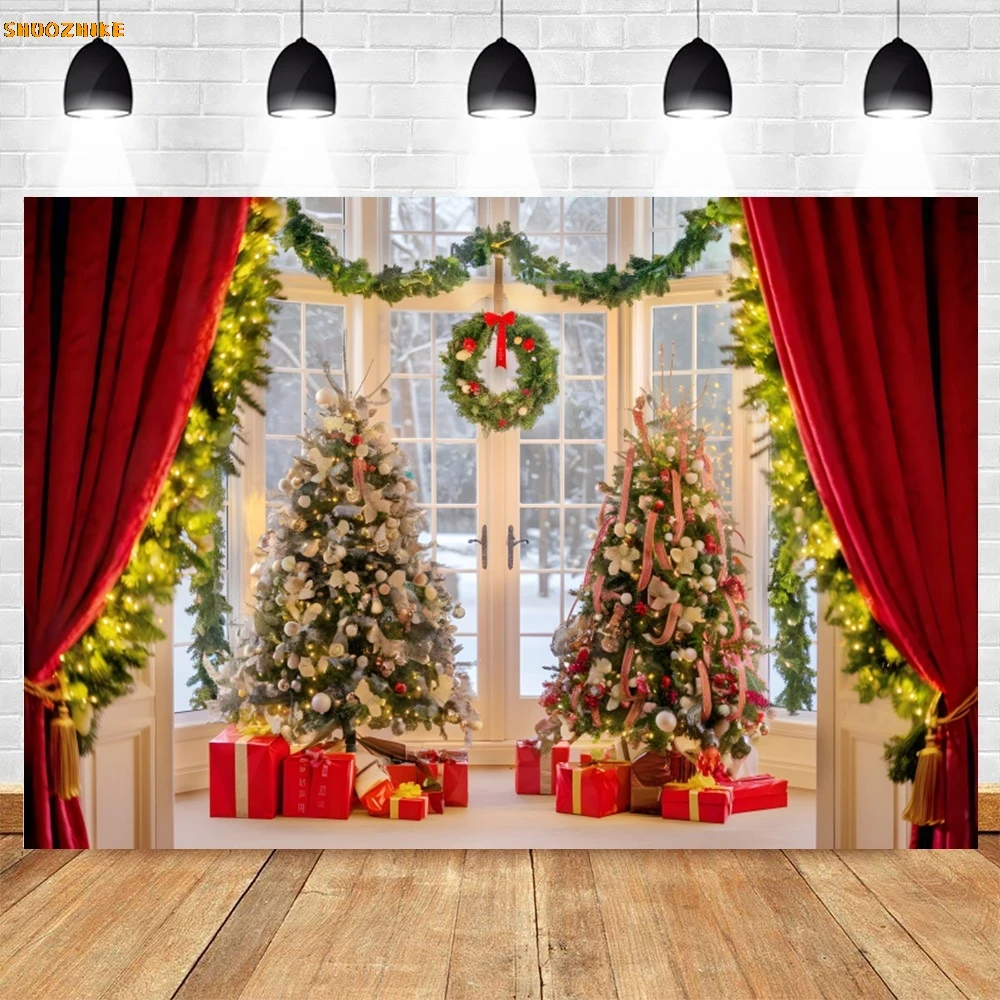 Christmas Fireplace Backdrop New Yeay Family Party Decorations Xmas Tree Stockings Winter Photography Background Studio Props