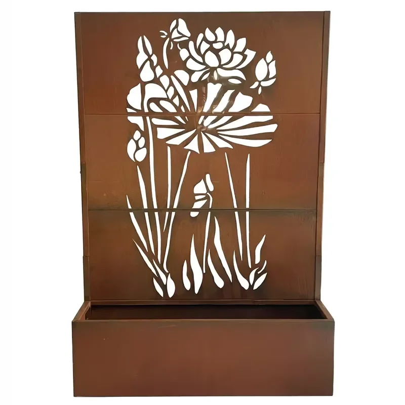 Corten Steel Privacy Screen Planter Box Rustic Metal Garden Divider with Cut Panel