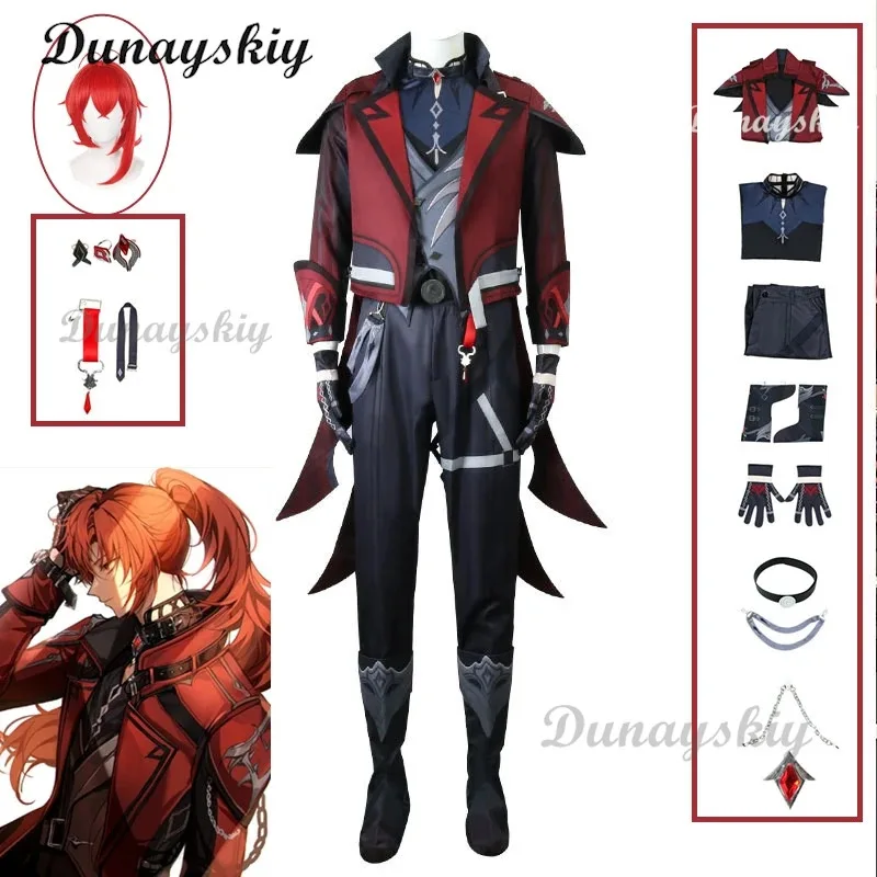

Diluc Ragnvindr New Skin Cosplay Costume Halloween Carnival Suit Diluc Red Dead of Night Full Set Outfit Wig
