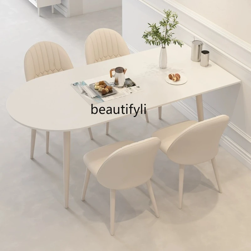 

Cream Style Stone Plate Kitchen Island Dining Table Modern Minimalist Multi-Person Rectangular Dining Table and Chair