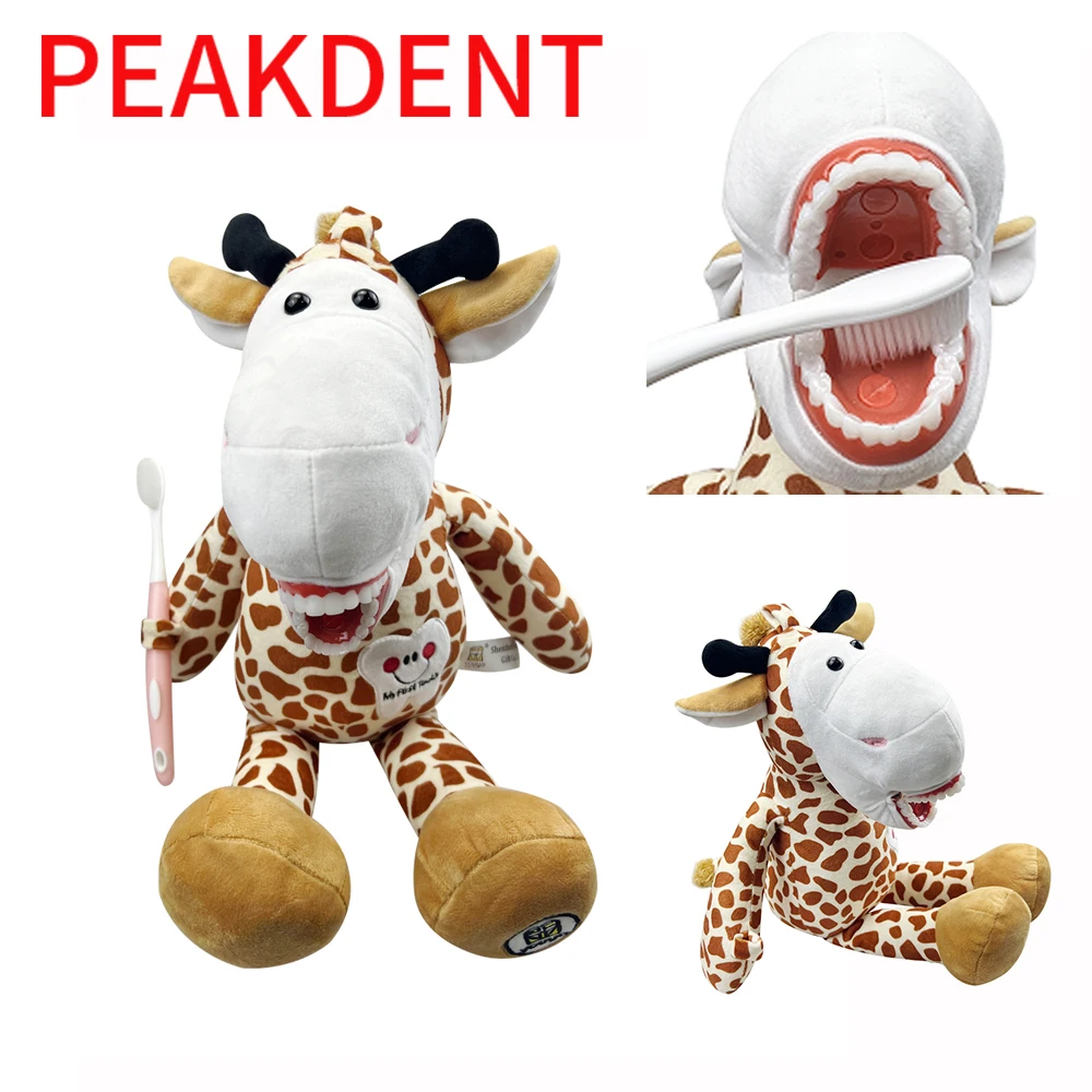 Kids Learning Brushing Cartoon Plush Toys Model With Teeth Toothbrush Stuffed Giraffe Dentistry Accessories Gifts