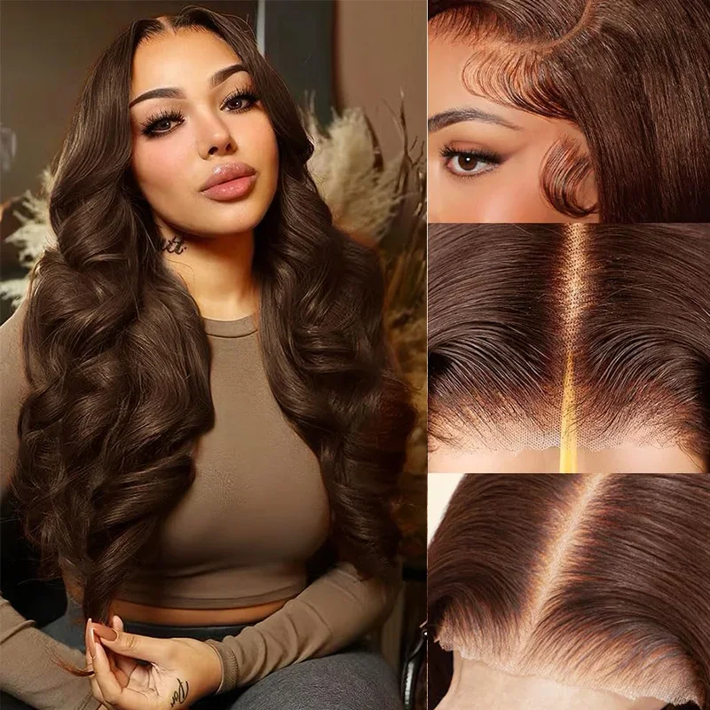 

13x6 Lace Frontal Wigs For Women HD 4 Chocolate Brown 13x4 Body Wave Lace Front Wig Brazilian Brown Human Hair Preplucked