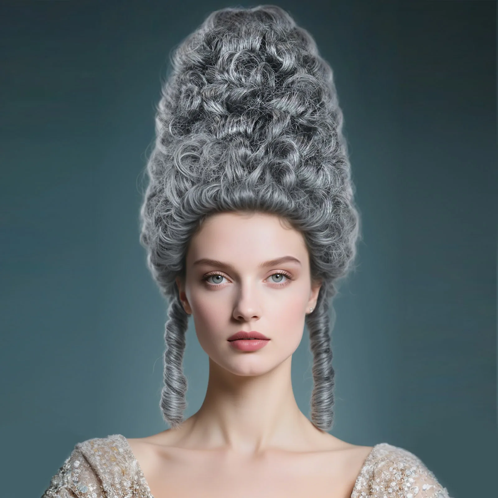 Synthetic Hair, Women's Vintage Court Style, Silver - gray High - Bun Curly Wig, High - Crown Style