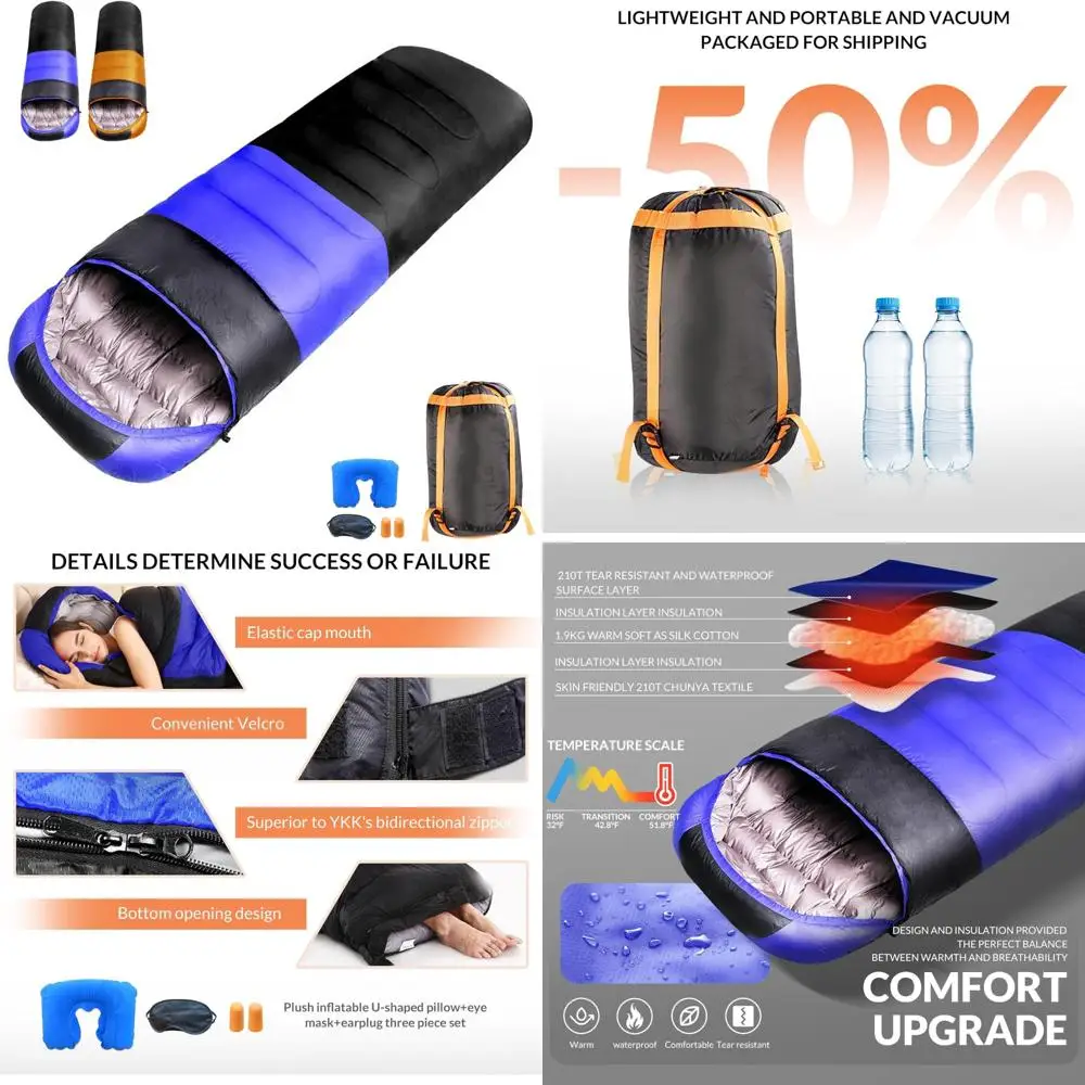 

Легкий водонепроницаемый спальный мешок для взрослых для походов, 30 шт. ° F Холодная погода, утолщенная для кемпинга, совместимость на молнии вместе