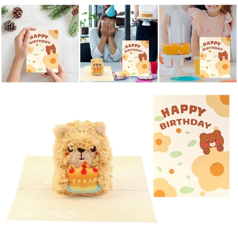 Plush Bear 3D Foldable Birthday Card Festival 3D Plush Bear Greeting Card Unique Birthday Surprise Card for Everyone