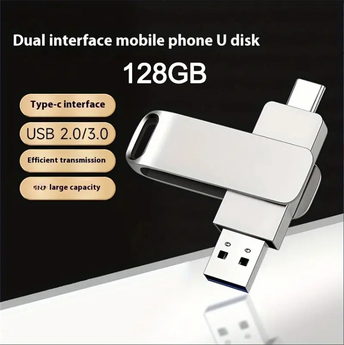 128GB High-Speed 2-in-1 Flash Drive,USB/Type-C Photo Memory Stick forAndroid/ Tablet/ Computer ExteralStorage