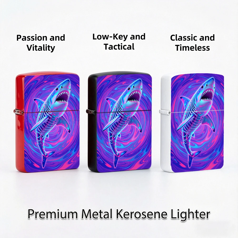 Flip Top Lighter Neon Cyber Shark Psychedelic Swirl Ocean Art Pattern lighters vintage lighters for smokers Cyber Style