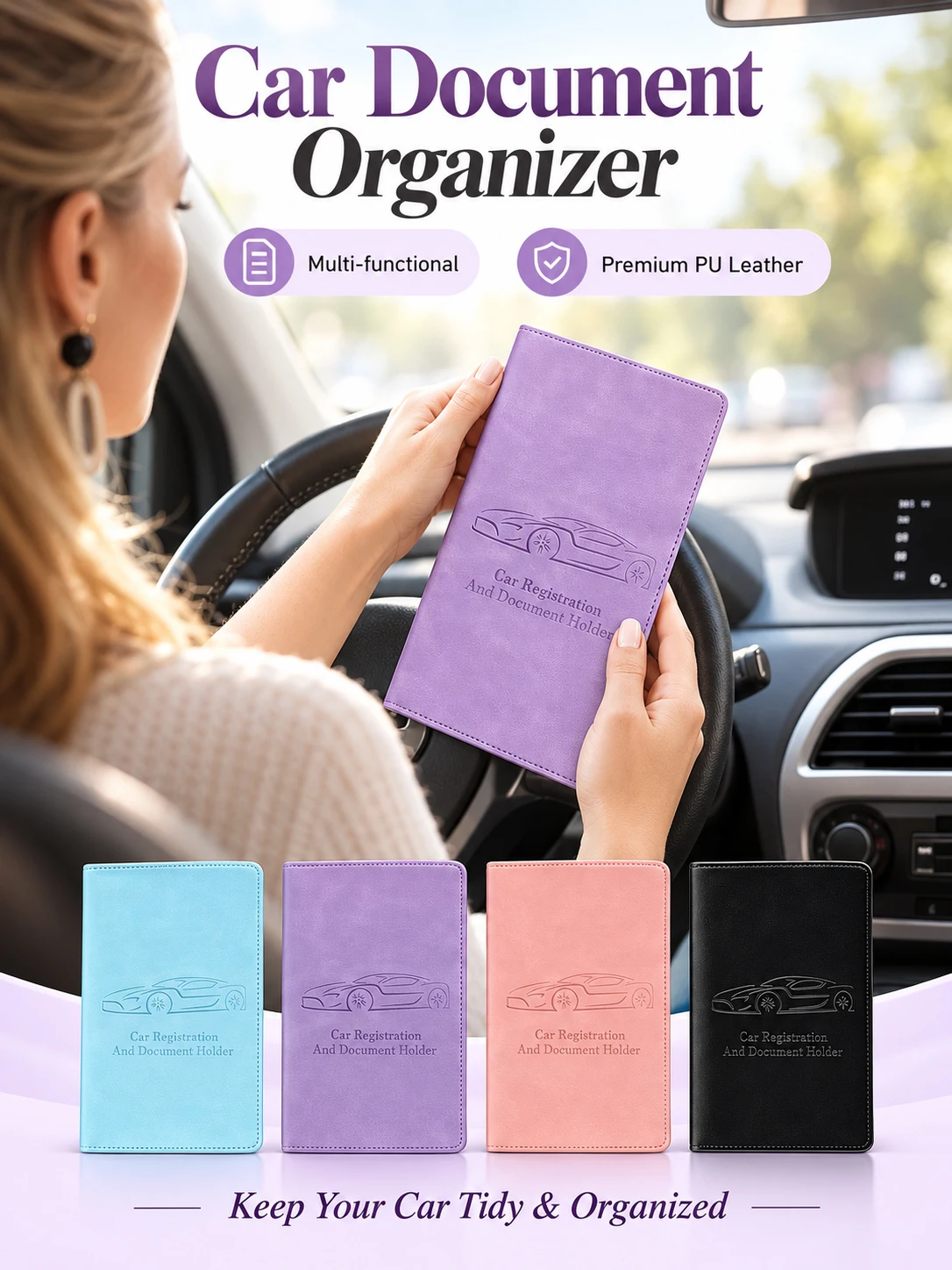 Car Document Holder PU Leather Vehicle Registration Organizer Auto License Insurance Card Wallet Case Car Accessories