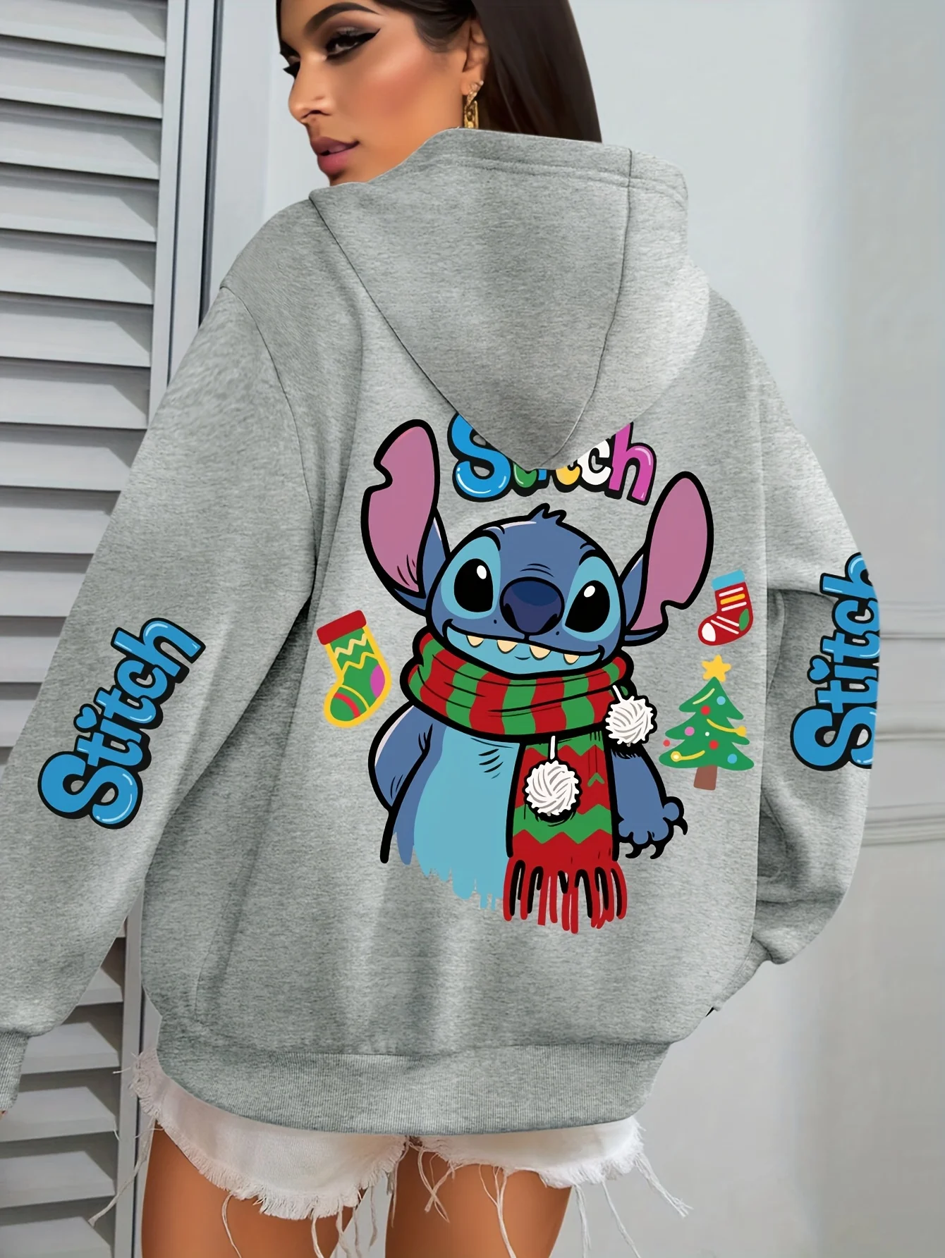 

Women Disney Stitch Christmas Hoodies Oversized Streetwear Unisex Sweatshirts Autumn and Winter Fleece Casual Versatile